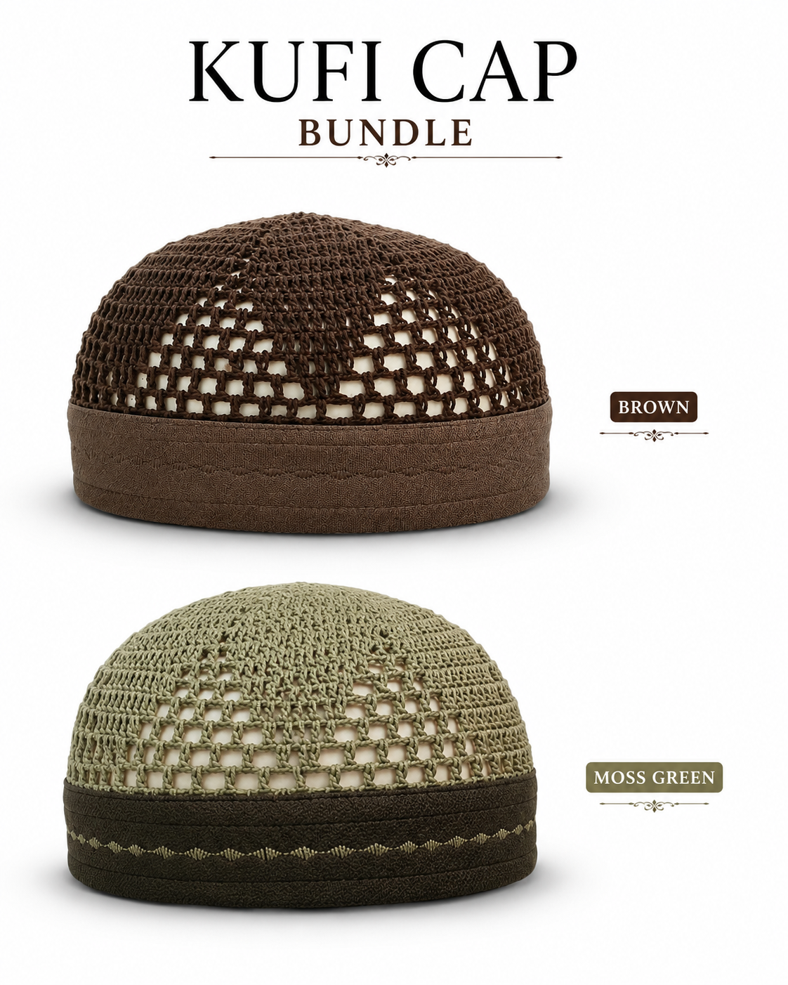 Premium Kufi Cap Bundle – Muslim Prayer Cap & Namaz Topi