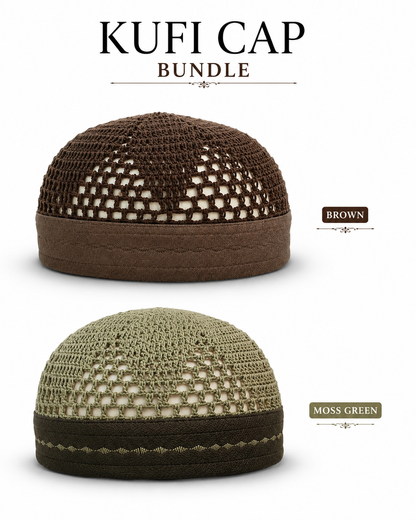 Premium Kufi Cap Bundle – Muslim Prayer Cap & Namaz Topi