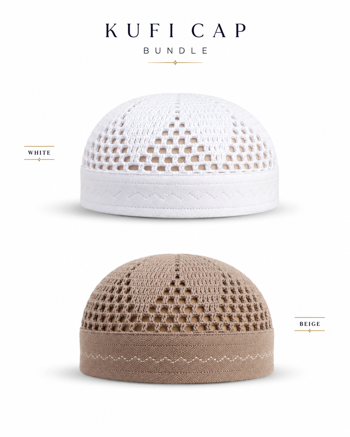 Premium Kufi Cap Bundle – Muslim Prayer Cap & Namaz Topi