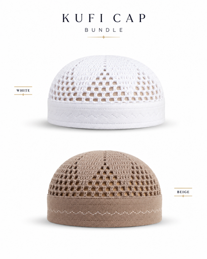 Premium Kufi Cap Bundle – Muslim Prayer Cap & Namaz Topi