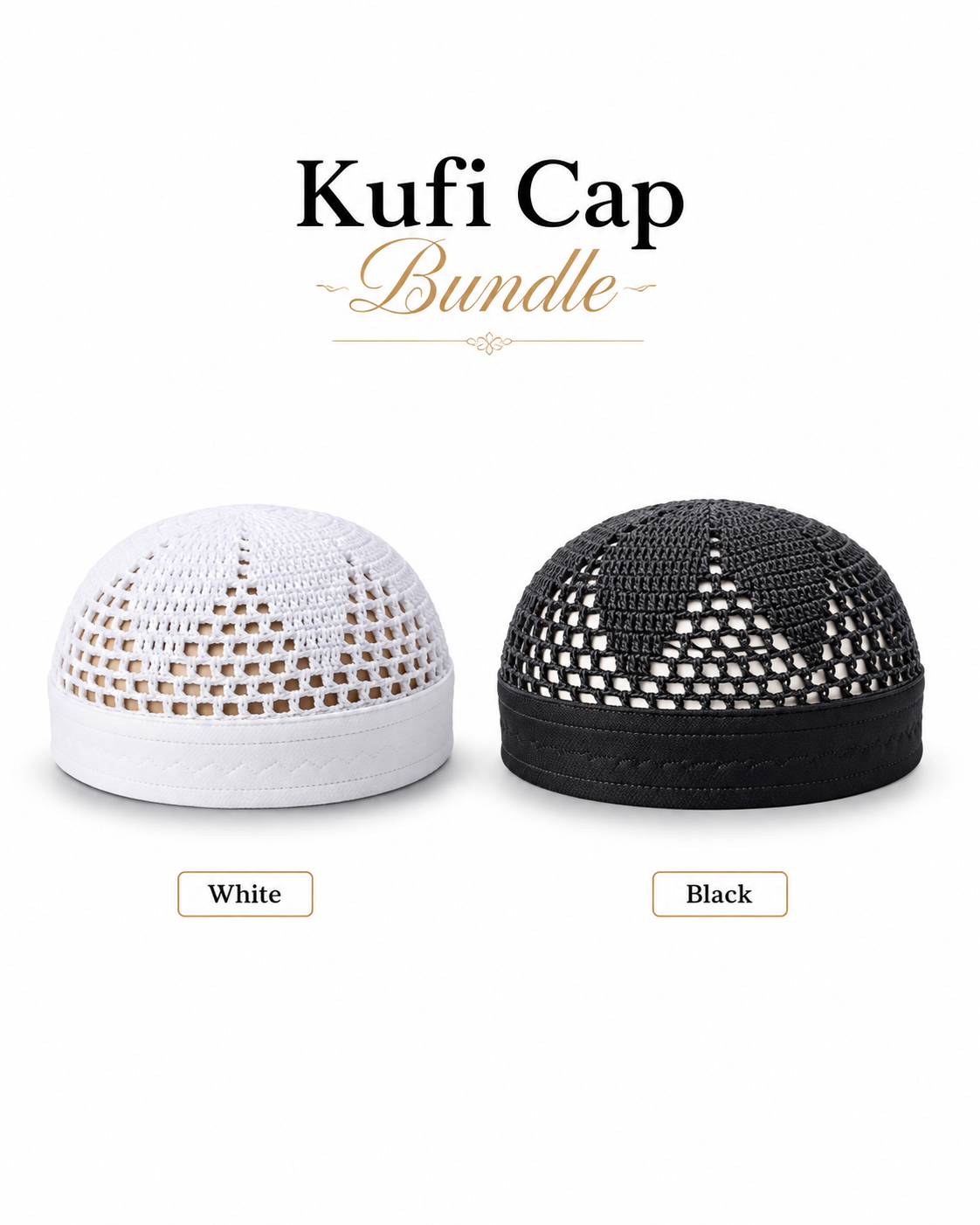 Premium Kufi Cap Bundle – Muslim Prayer Cap & Namaz Topi