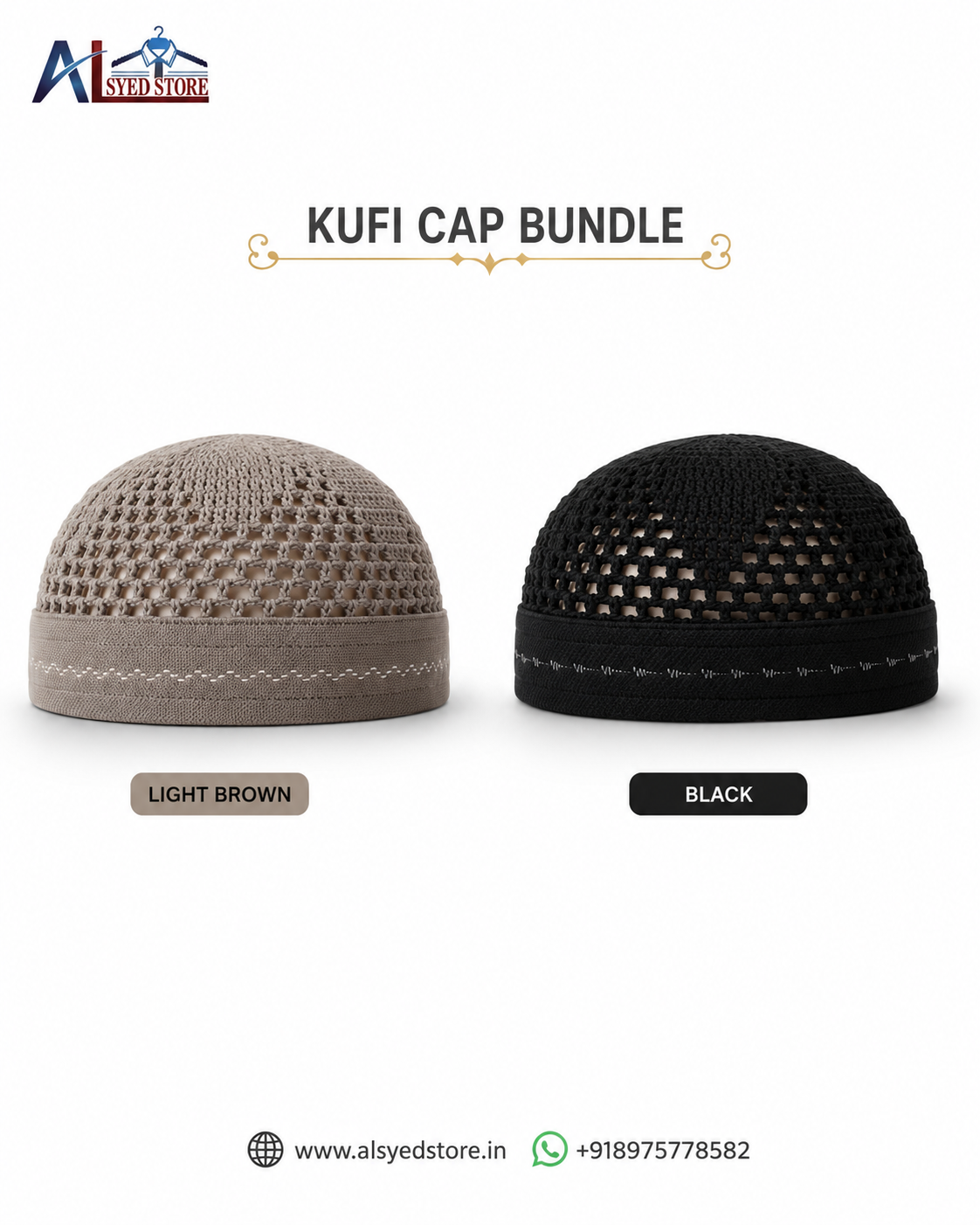 Premium Kufi Cap Bundle – Muslim Prayer Cap & Namaz Topi