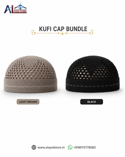 Premium Kufi Cap Bundle – Muslim Prayer Cap & Namaz Topi