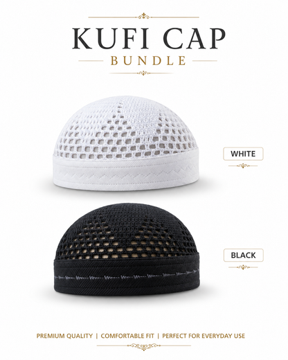 Premium Kufi Cap Bundle – Muslim Prayer Cap & Namaz Topi