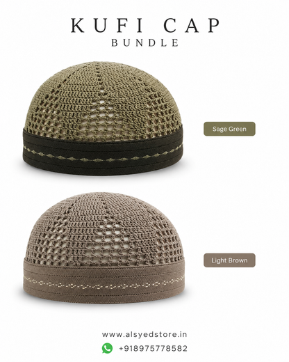 Premium Kufi Cap Bundle – Muslim Prayer Cap & Namaz Topi
